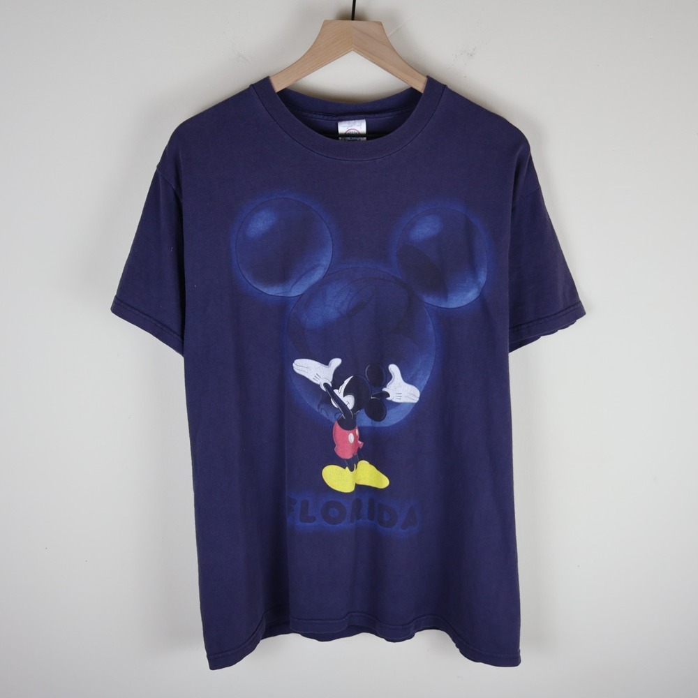 Vintage 90s Mickey Mouse Florida Shirt Navy Large‎ 21.5x28